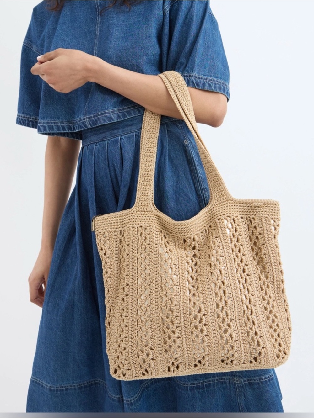 The Sak Crochet Tote Bag Bamboo and gold